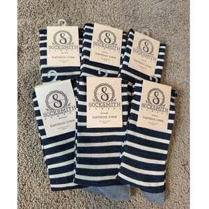NWT Socksmith Bamboo Sailor Stripe Roll Top Socks Navy 6 Pairs Women's